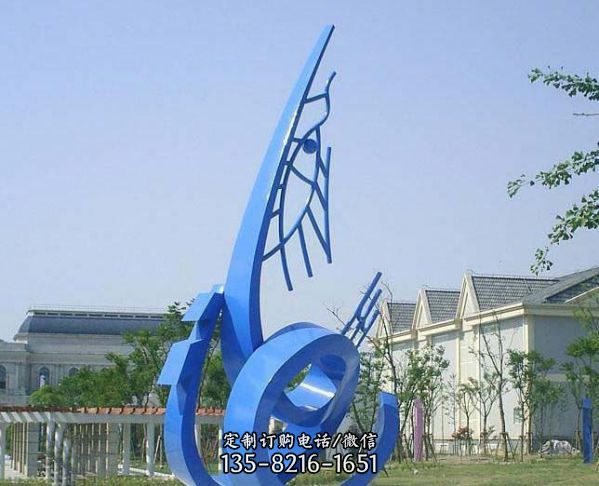 城市街道裝飾藍色簡約不銹鋼魚雕塑