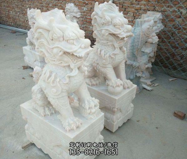 酒店門(mén)口鎮(zhèn)宅漢白玉石雕麒麟雕塑