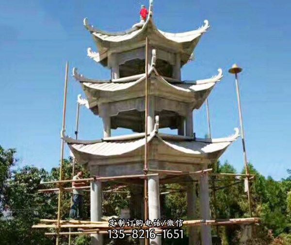 景區山頂擺放仿古建多層涼亭雕塑