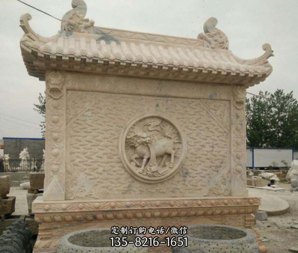 園林古建蕭墻景觀晚霞紅石雕影壁