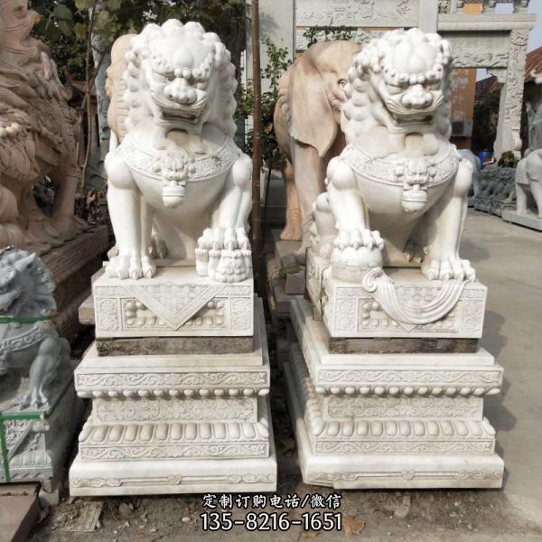 祠堂漢白玉石雕大型仿真動物獅子雕塑