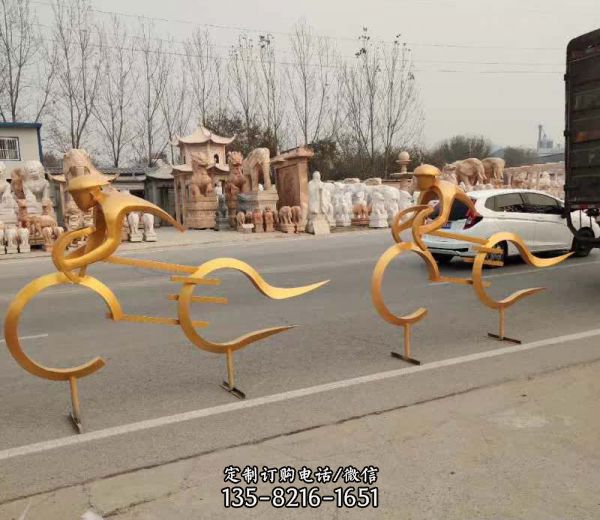 抽象仿真不銹鋼鐵藝騎單車雕塑