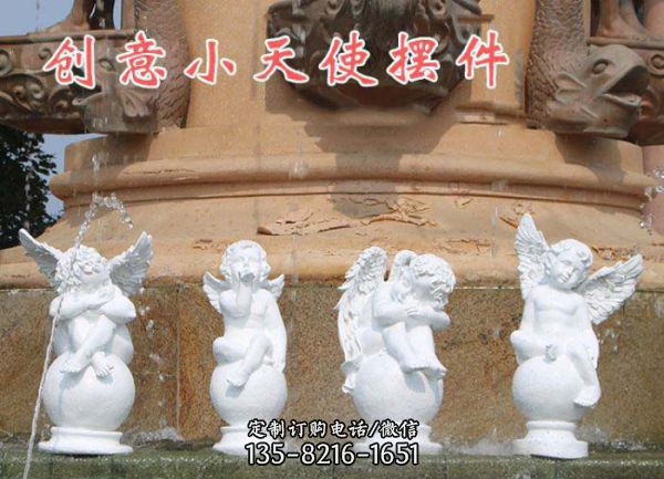 創(chuàng)意漢白玉小天使石柱小區(qū)景觀石雕