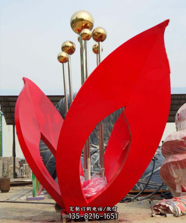 戶外廣場(chǎng)不銹鋼抽象紅色花朵雕塑