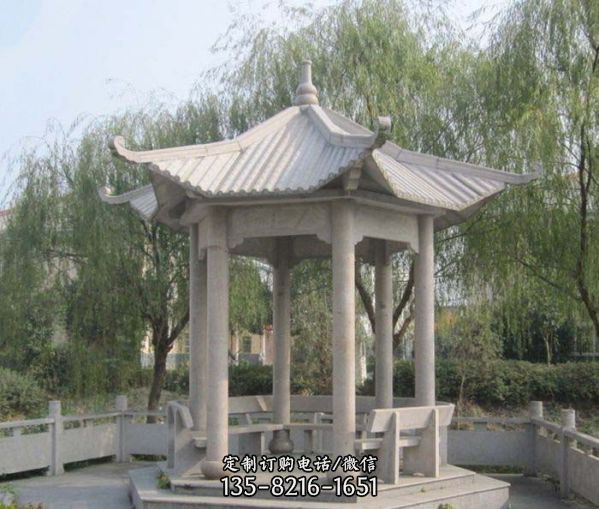 村莊河道街邊裝飾花崗巖六角休息涼亭
