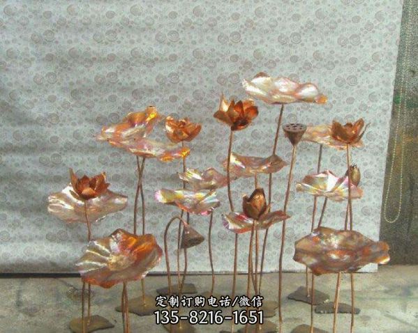 公園景觀銅雕創意噴金烤漆荷花雕塑