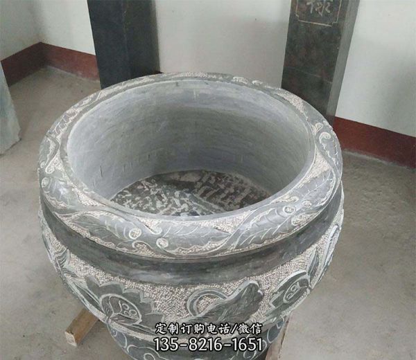 庭院荷花鯉魚浮雕景觀石雕缸雕塑