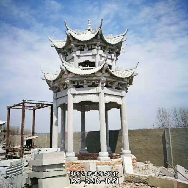家用庭院擺放青石仿古建雙層涼亭雕塑