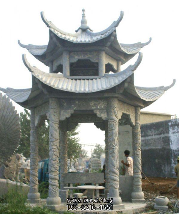 雙層仿古建青石戶外園林小區(qū)擺放休閑涼亭