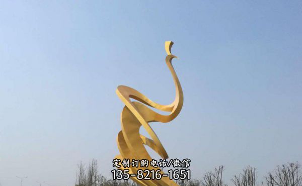 不銹鋼抽象噴金烤漆鳳凰雕塑