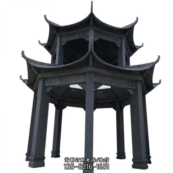 大型仿古青石多角寺廟景觀涼亭雕塑
