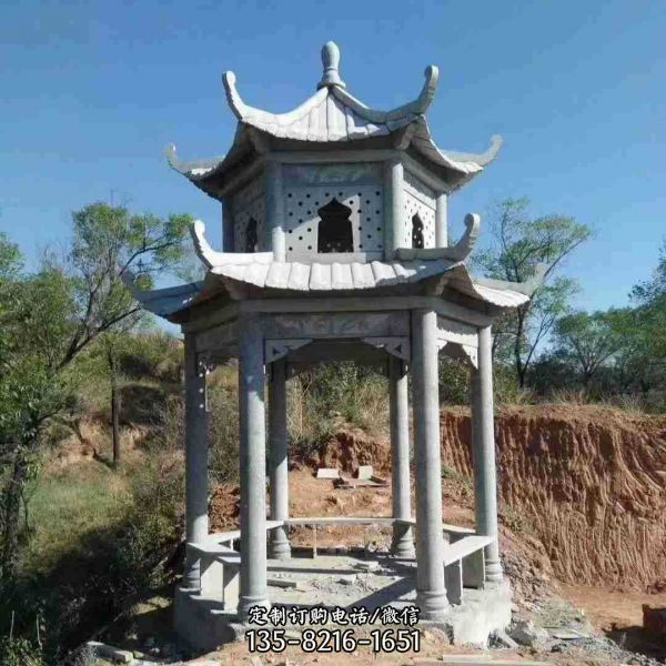戶外墓地園林擺放青石雙層涼亭雕塑