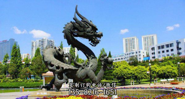 花園廣場不銹鋼仿銅大型仿真龍雕塑