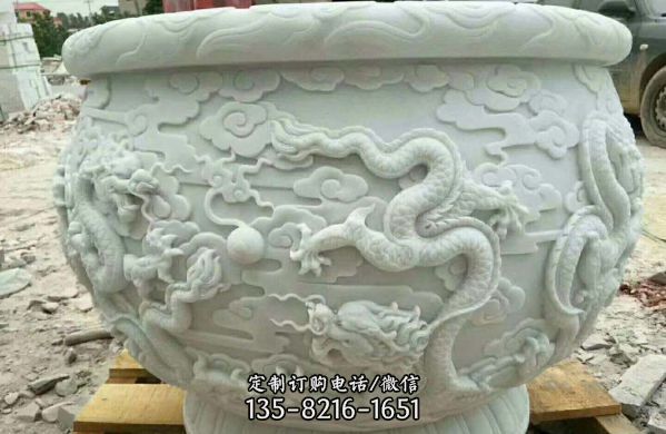 漢白玉龍浮雕庭院別墅水缸雕塑