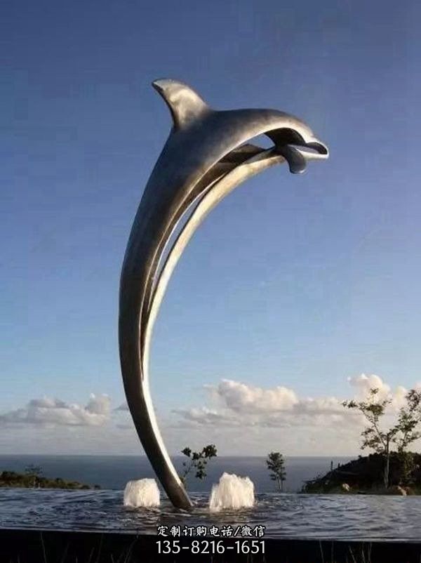 海邊大型不銹鋼抽象海豚雕塑