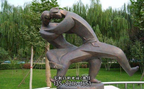 商業(yè)街邊摔跤抽象古代人物玻璃鋼仿銅雕