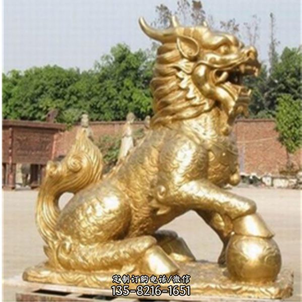 廣場大型不銹鋼噴金神獸麒麟雕塑
