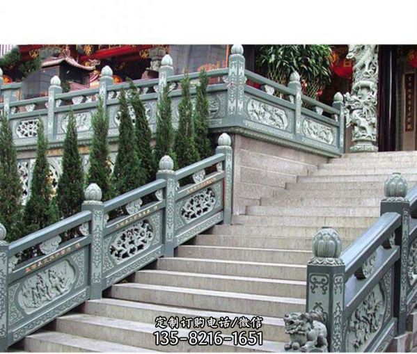 青石仿古寺院臺(tái)階扶手欄桿雕塑