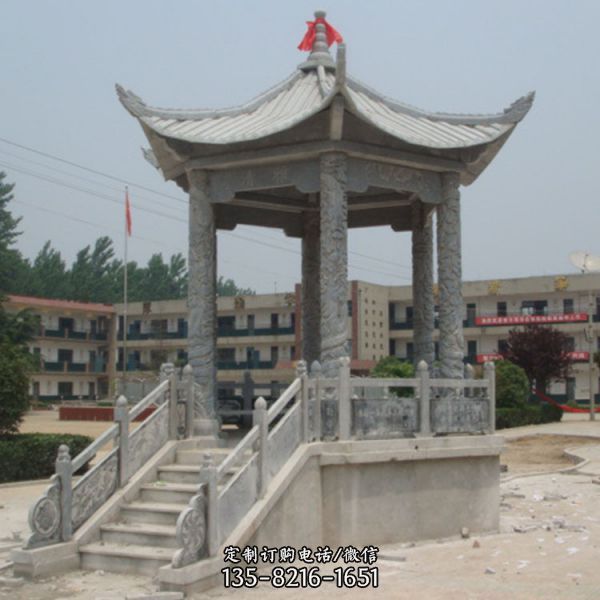 學校操場擺放仿古建休息涼亭雕塑