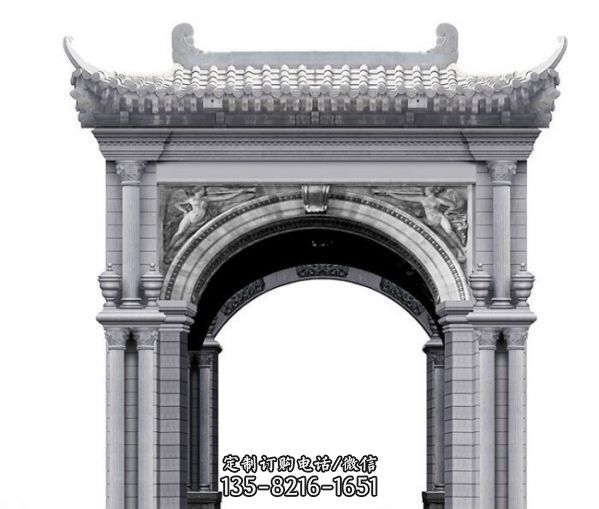 酒店單門歐中式創(chuàng)意結(jié)合青石牌坊門樓雕塑