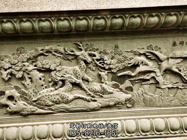 園林鶴鹿同春浮雕青石雕照壁