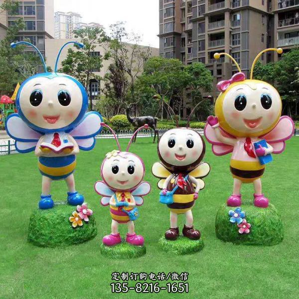 幼兒園公園廣場卡通蜜蜂一家玻璃鋼蜜蜂雕塑