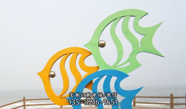 海邊三只簡約創(chuàng)意不銹鋼擺件魚雕塑