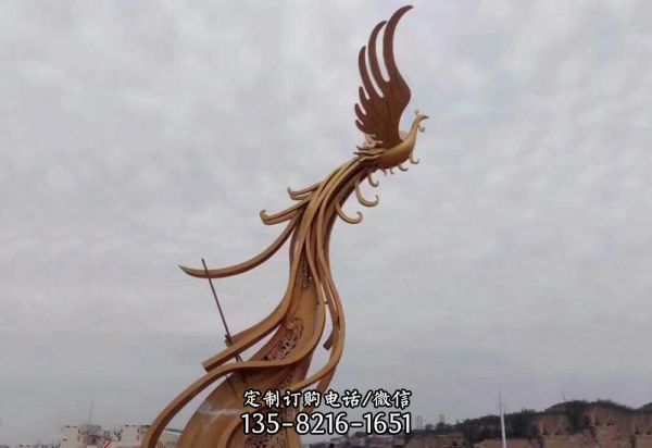 公園景區創意不銹鋼飛翔的鳳凰雕塑