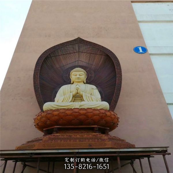 戶外大型景觀漢白玉石雕三寶佛雕塑