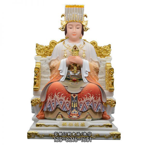 大型仿真漢白玉石雕圣母媽祖雕塑