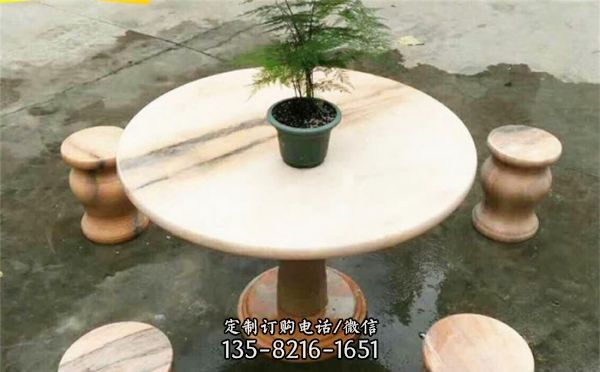 別墅家用晚霞紅石雕桌凳景觀擺件小品