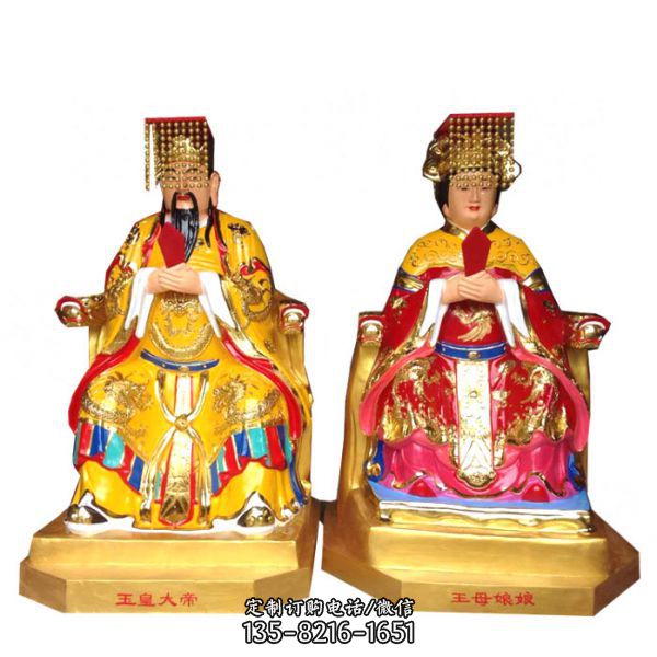 寺廟供奉神佛玻璃鋼彩繪王母娘娘和玉皇大帝雕塑
