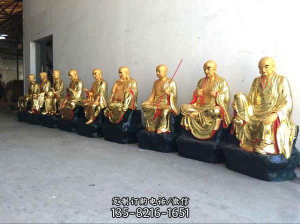 玻璃鋼彩繪噴金烤漆室內仿制十八羅漢雕塑