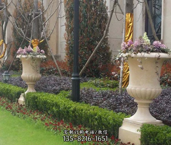 小區(qū)景觀漢白玉石雕花盆雕塑