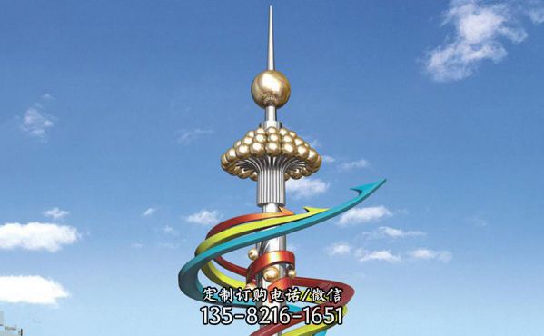 景區戶外大型不銹鋼三色避雷針彩帶雕塑