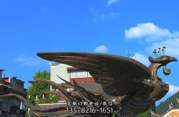 公園廣場創意銅雕飛翔的鳳凰雕塑
