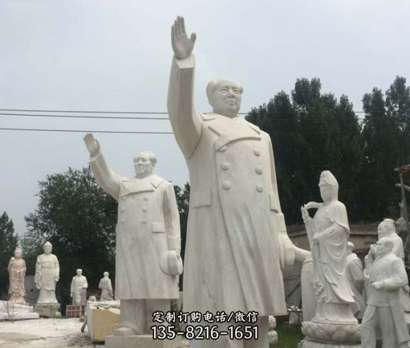 漢白玉石雕浮雕揮手的毛主席校園毛澤東雕塑