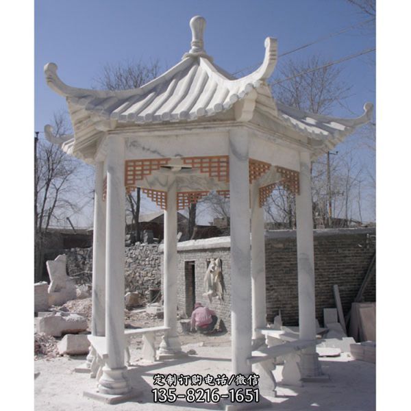 學(xué)校花園擺放漢白玉休閑座椅涼亭雕塑