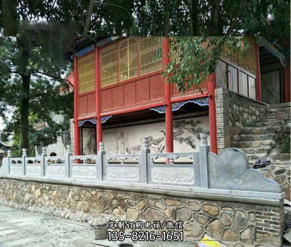 景區古建筑青石雕刻荷花防護欄桿石雕