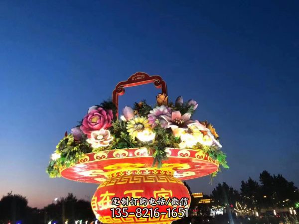 自在正定燈光花籃玻璃鋼雕塑