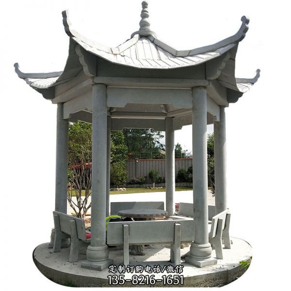 家用庭院擺放六角座椅休閑涼亭