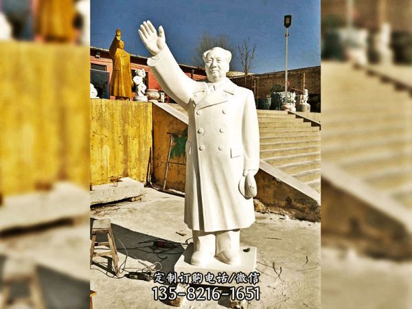 廣場戶外漢白玉石雕毛主席揮手的偉人雕塑