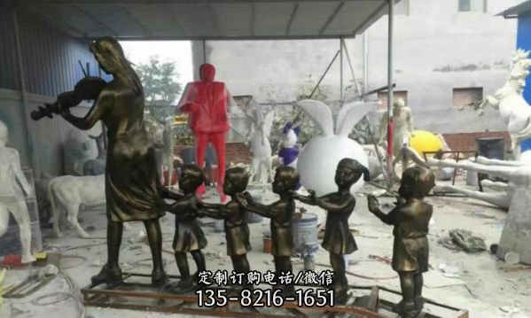 校園老師和兒童銅雕兒童雕塑