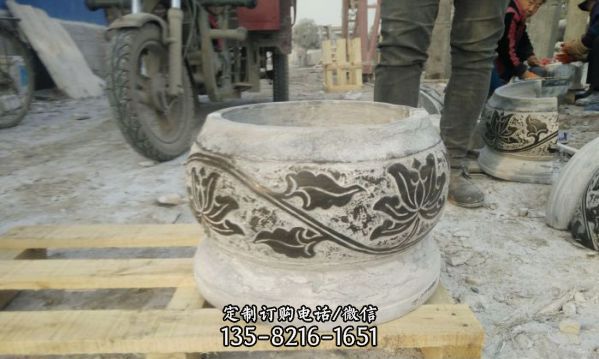 庭院大理石石雕蓮花浮雕缸雕塑