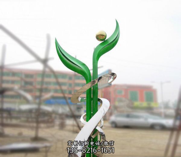 大學公園草坪不銹鋼綠色小樹景觀雕塑