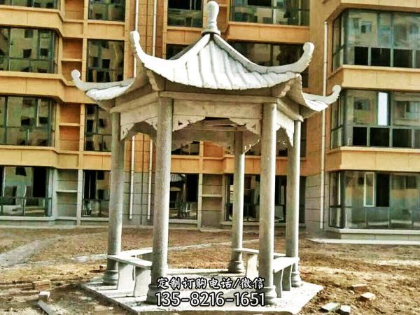 小區公園草坪擺放六角仿古建休息涼亭雕塑