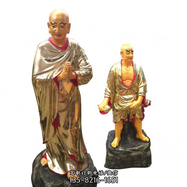 寺廟供奉佛像濟公玻璃鋼鎏金彩繪十八羅漢雕塑