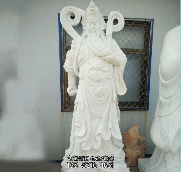 漢白玉石雕佛像庭院寺廟供奉關公雕塑