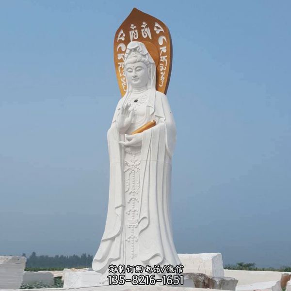 景點(diǎn)戶外大型漢白玉石雕觀音雕塑