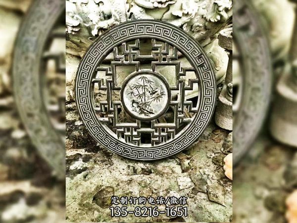 園林庭院門口圓形竹子浮雕鏤空石花窗